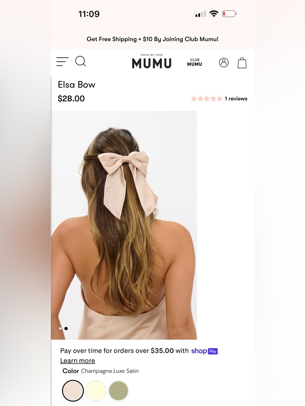 Show me your Mumu - Elsa Bow Champagne Luxe Satin